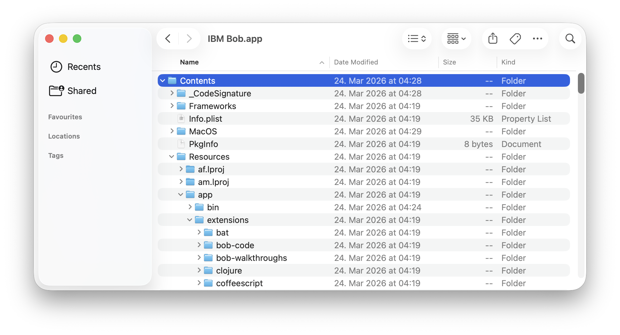 IBM Bob app package contents