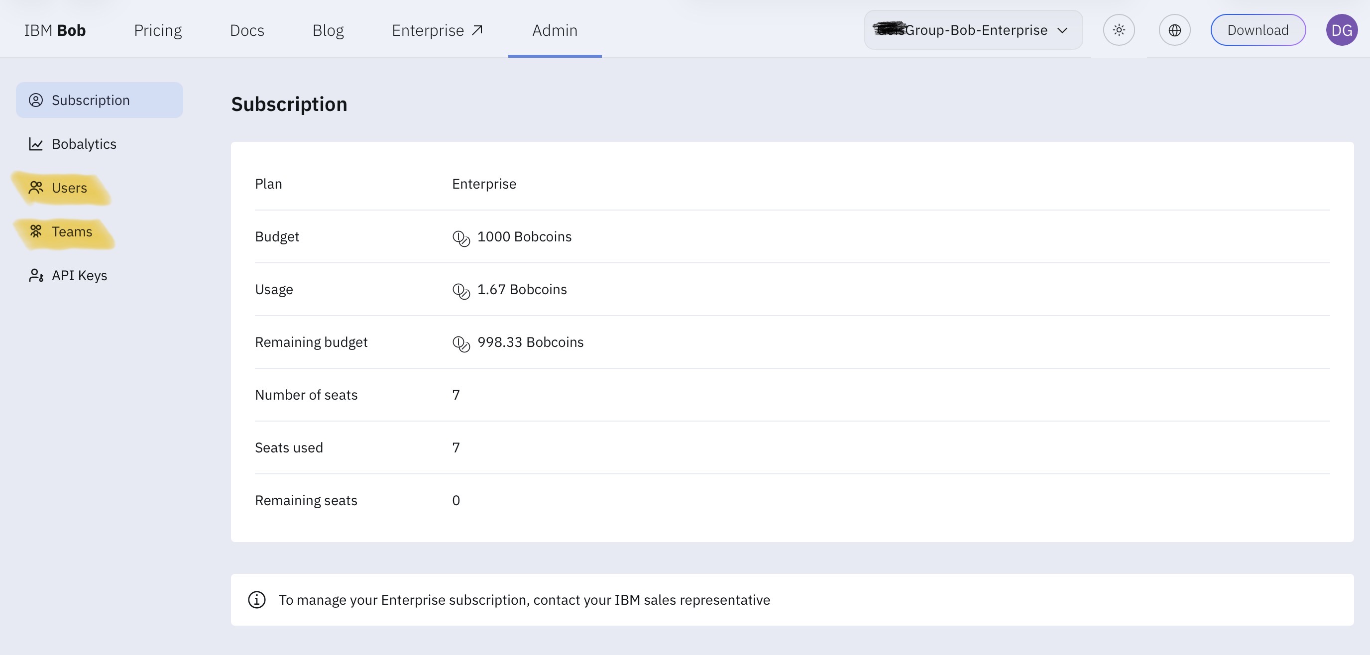 Bob Admin Subscriptions